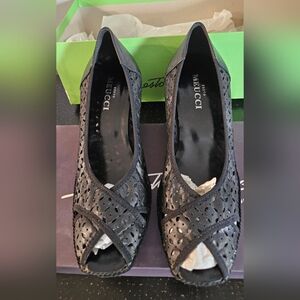 NWT $175 BLACK LATTICE ESPADRILLE WEDGE By Sesto Meucci Italy